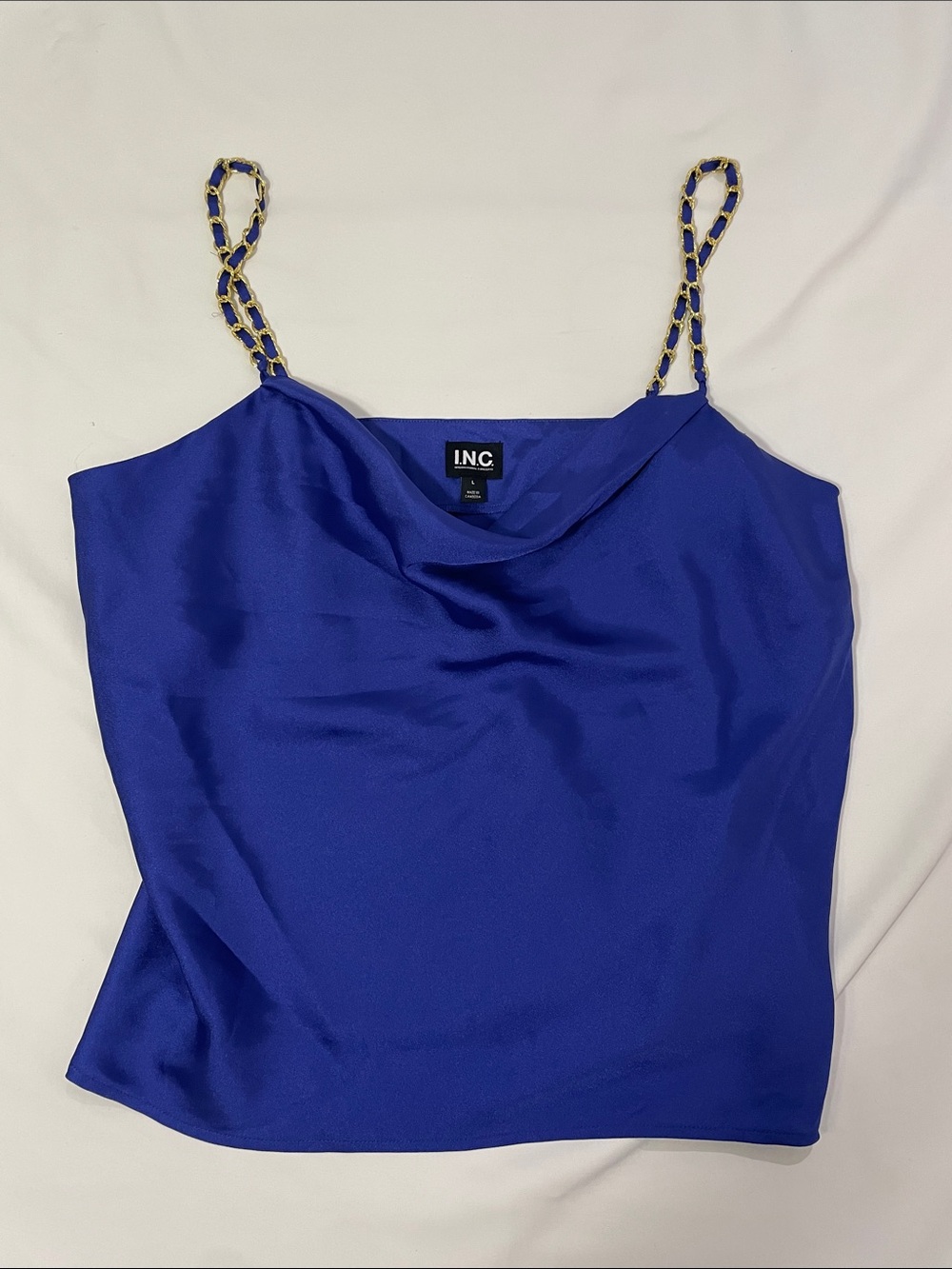 INC International Concepts Royal Blue Cowl Neck Satin Camisole